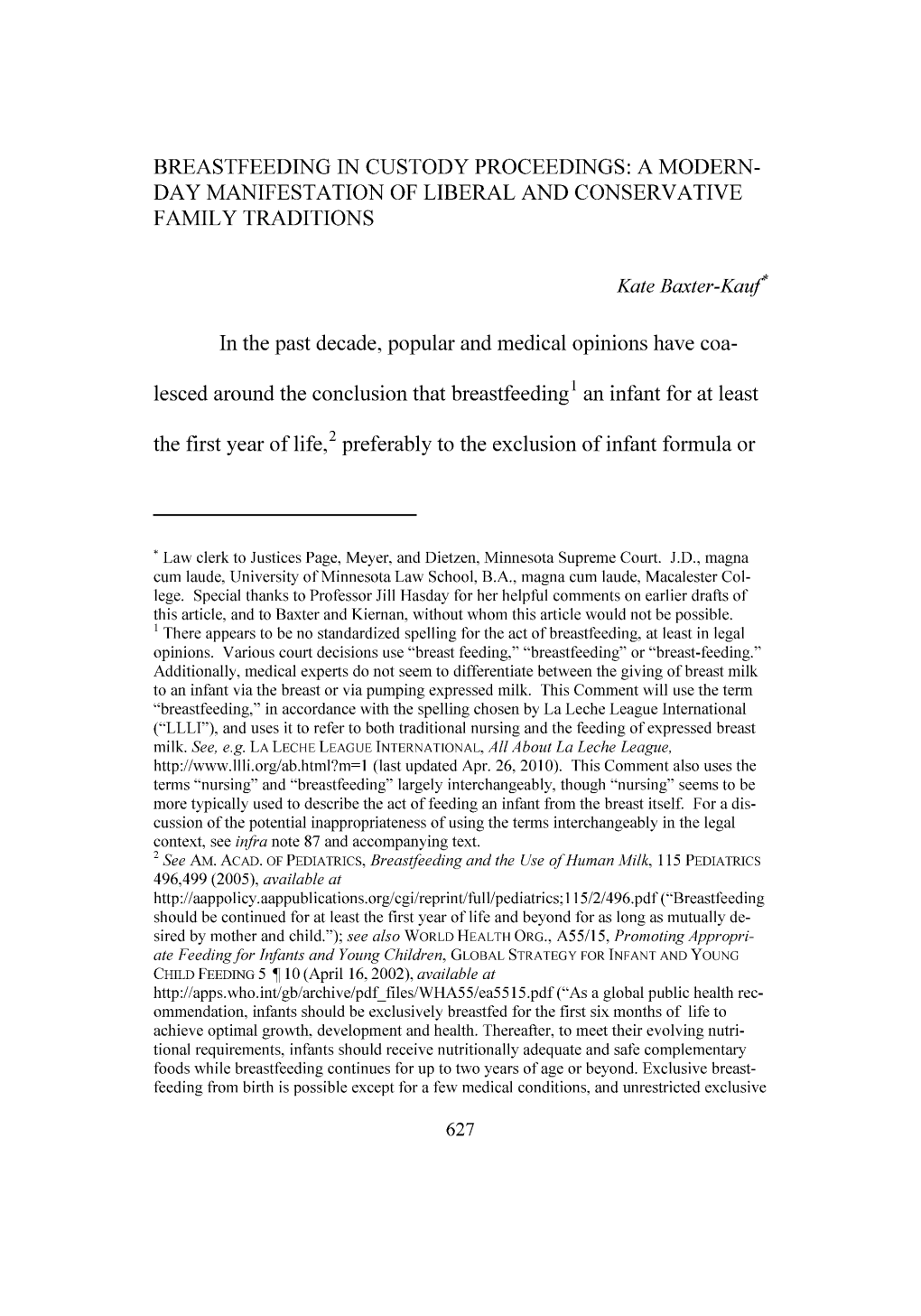 Breastfeeding in Custody Proceedings: a Modern-Day Manifestation of Liberal and Conservative Family Traditions