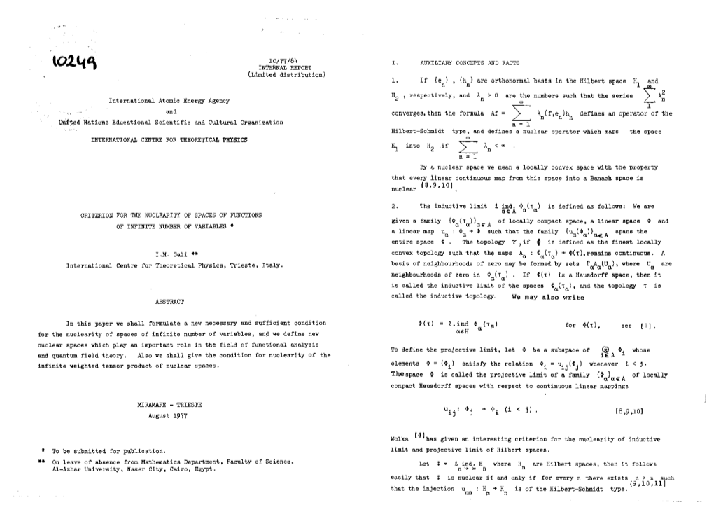 XILIARY CONCEPTS ASD FACTS IBTERNAL REPOET (.Limited Distribution) 1