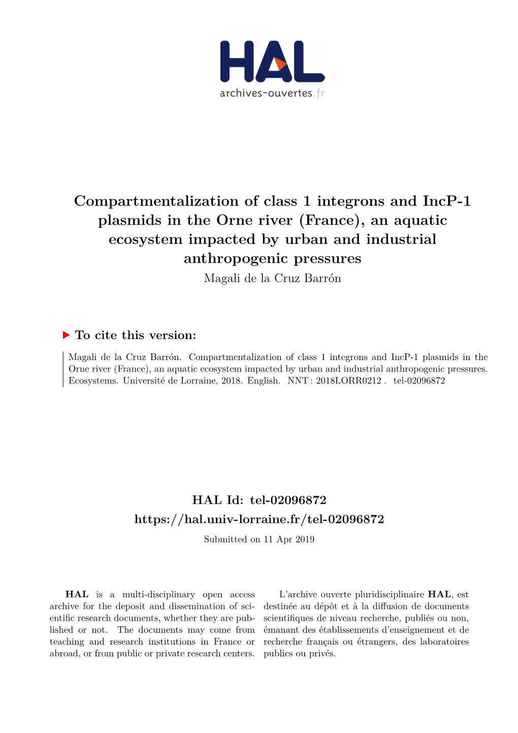 Compartmentalization of Class 1 Integrons and Incp-1 Plasmids In