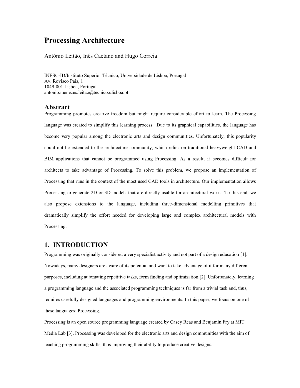 Papers for the International Journal of Architectural Computing