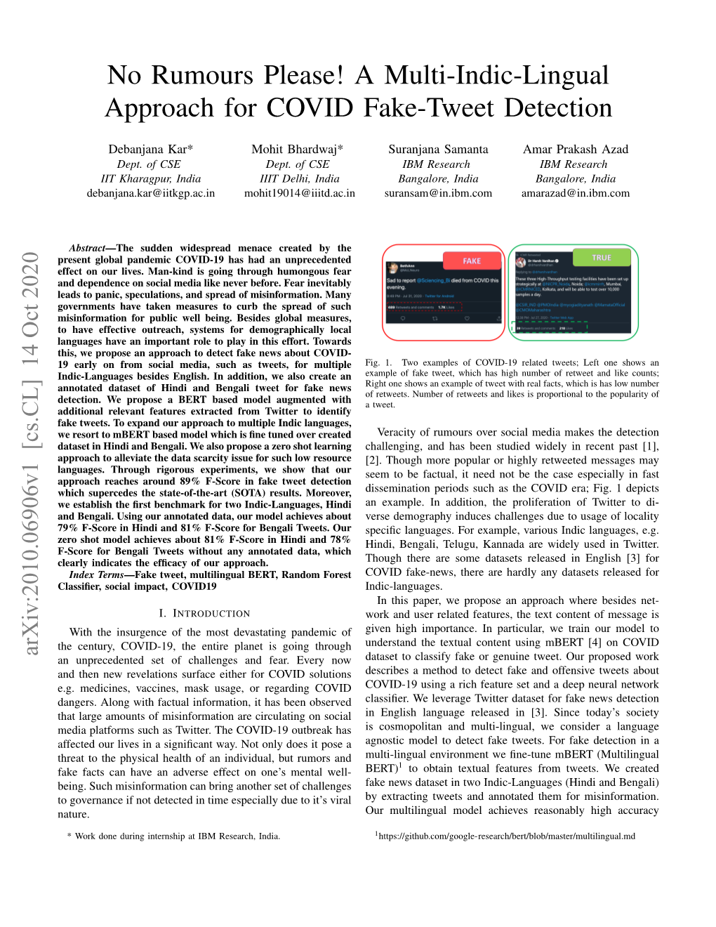 A Multi-Indic-Lingual Approach for COVID Fake-Tweet Detection