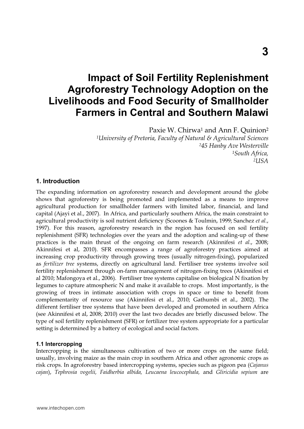 Impact of Soil Fertility Replenishment Agroforestry Technology Adoption on the Livelihoods and Food Security of Smallholder Farmers in Central and Southern Malawi