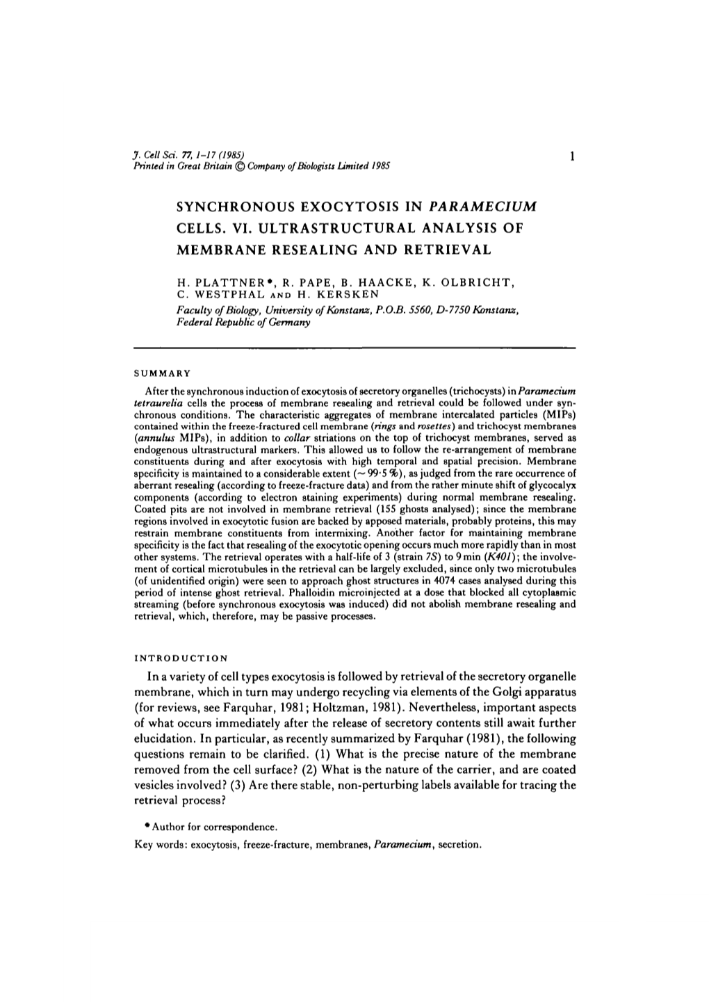 Synchronous Exocytosis in Paramecium Cells. Vi. Ultrastructural Analysis of Membrane Resealing and Retrieval