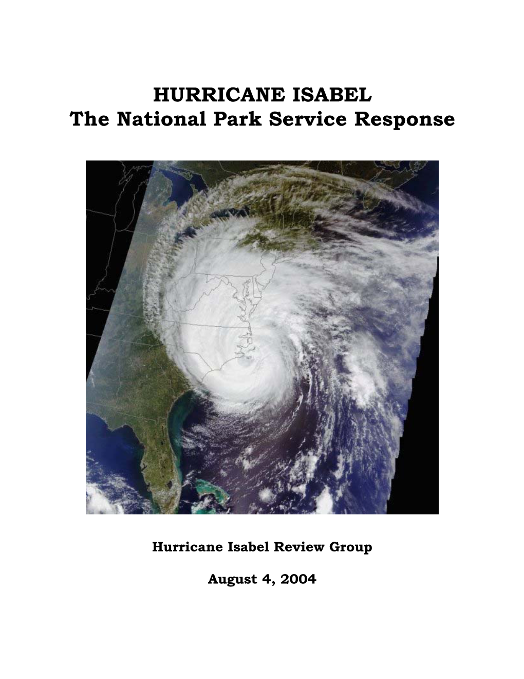 HURRICANE ISABEL the National Park Service Response