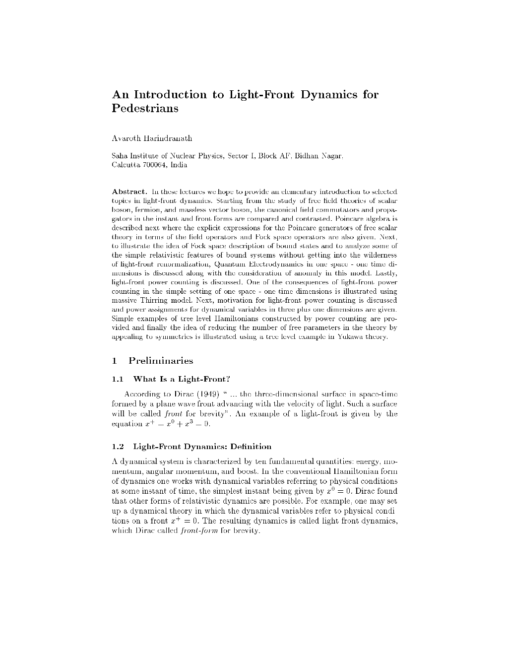 An Introduction to Light-Front Dynamics for Pedestrians