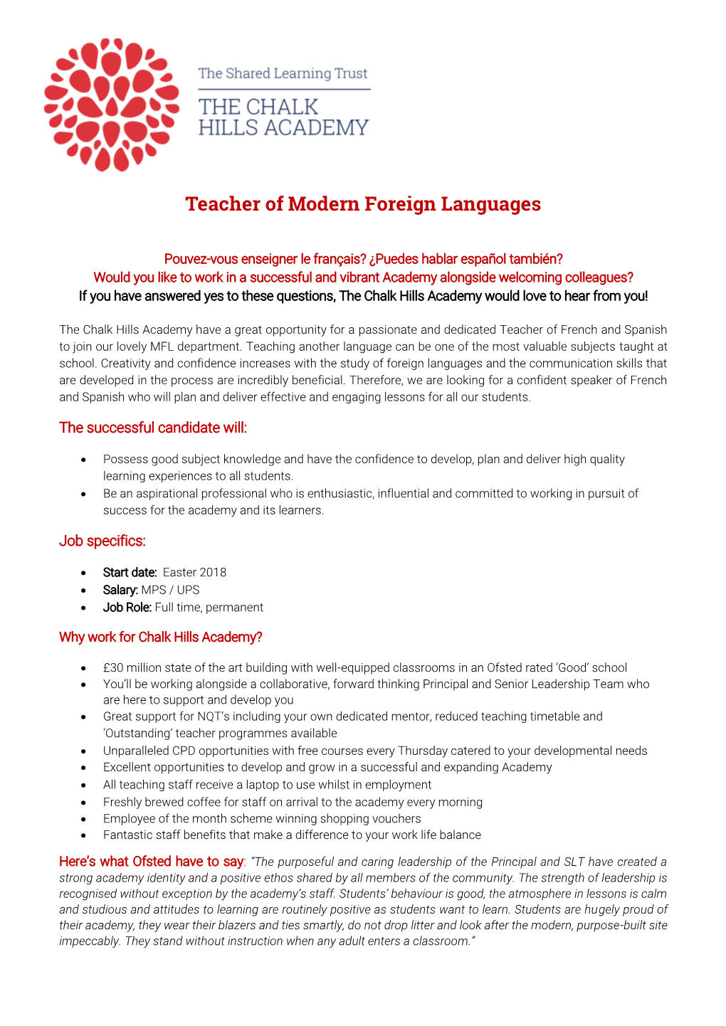 Teacher of Modern Foreign Languages