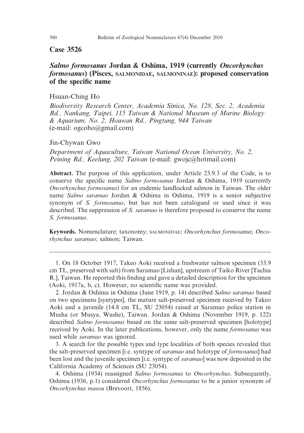 Case 3526 Salmo Formosanus Jordan & Oshima, 1919 (Currently