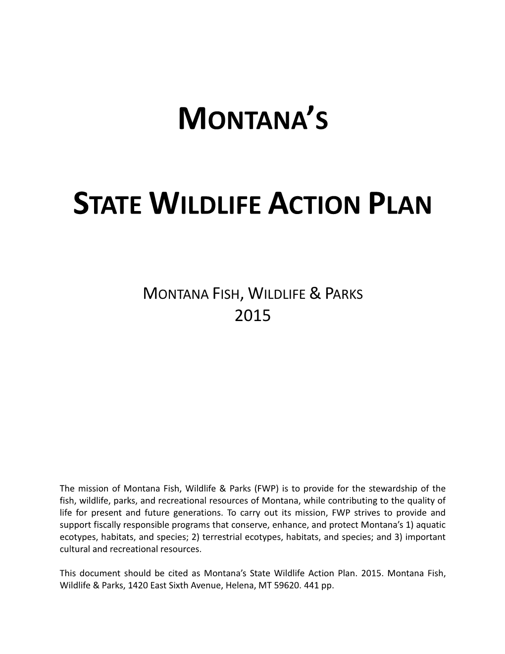 Montana's State Wildlife Action Plan 2015