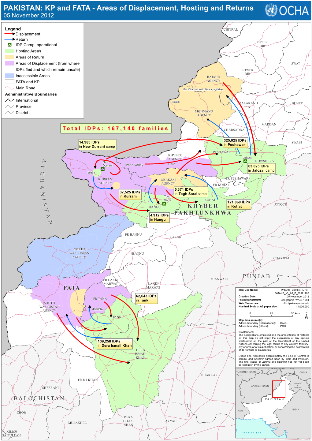 PAKISTAN: KP and FATA - Areas of Displacement, Hosting and Returns 05 November 2012