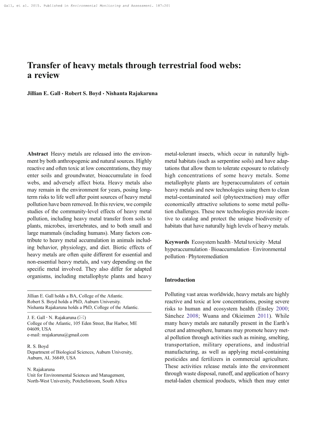 Transfer of Heavy Metals Through Terrestrial Food Webs: a Review