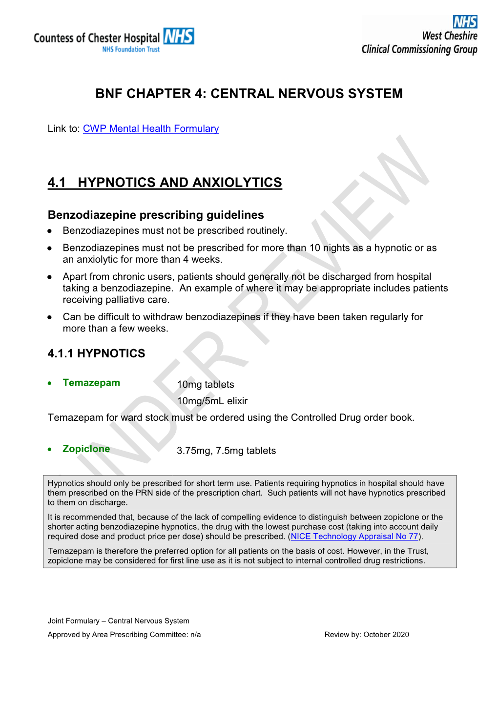 Central Nervous System 4.1 Hypnotics and Anxiolytics