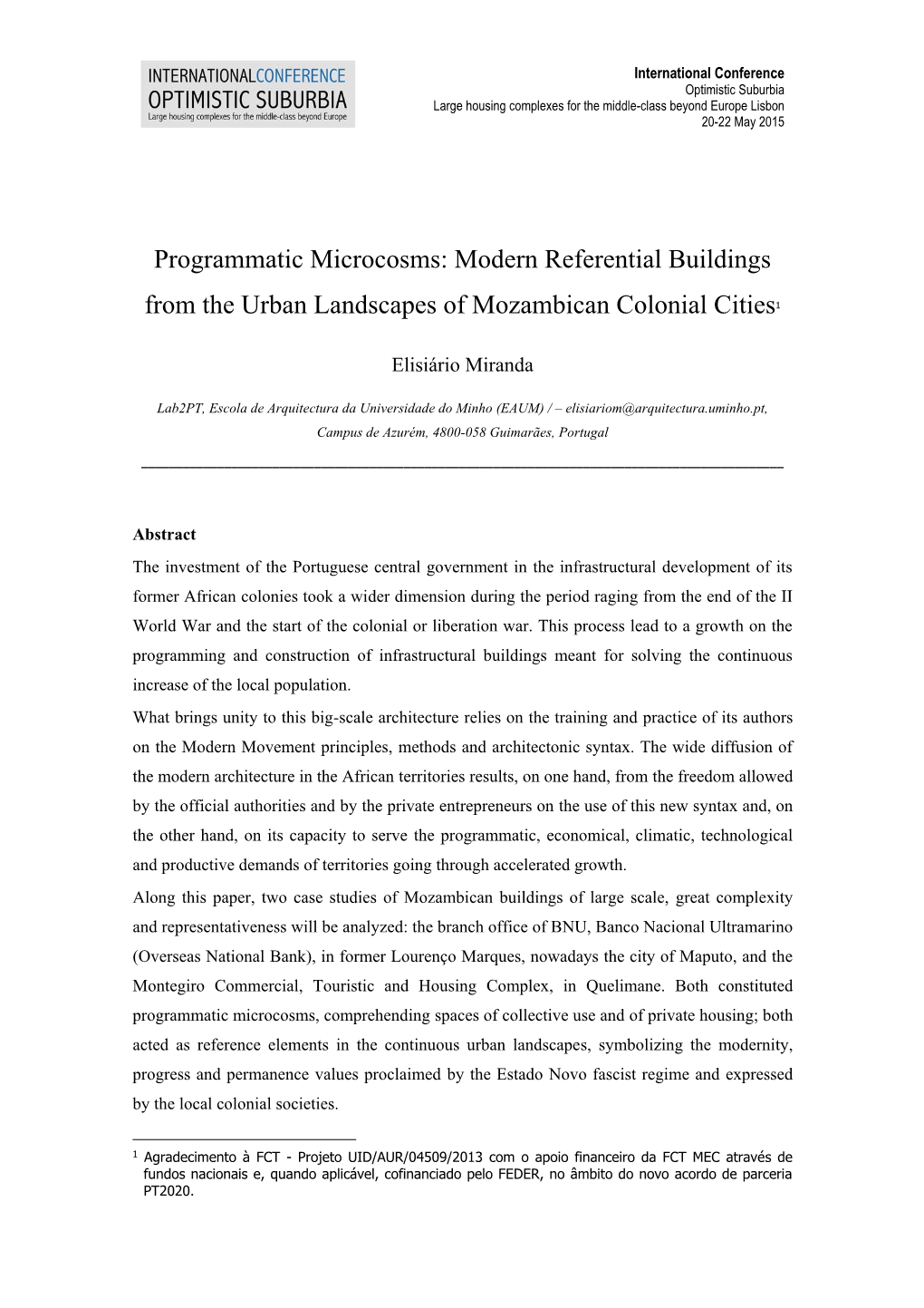 Modern Referential Buildings from the Urban Landscapes of Mozambican Colonial Cities