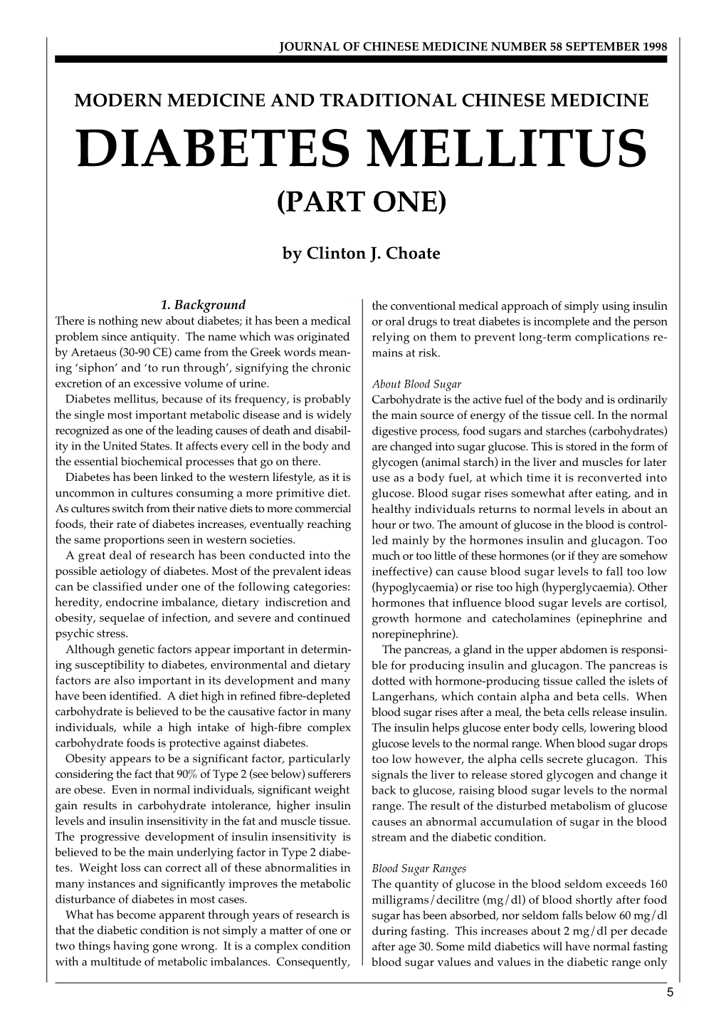 Diabetes Mellitus (Part One)