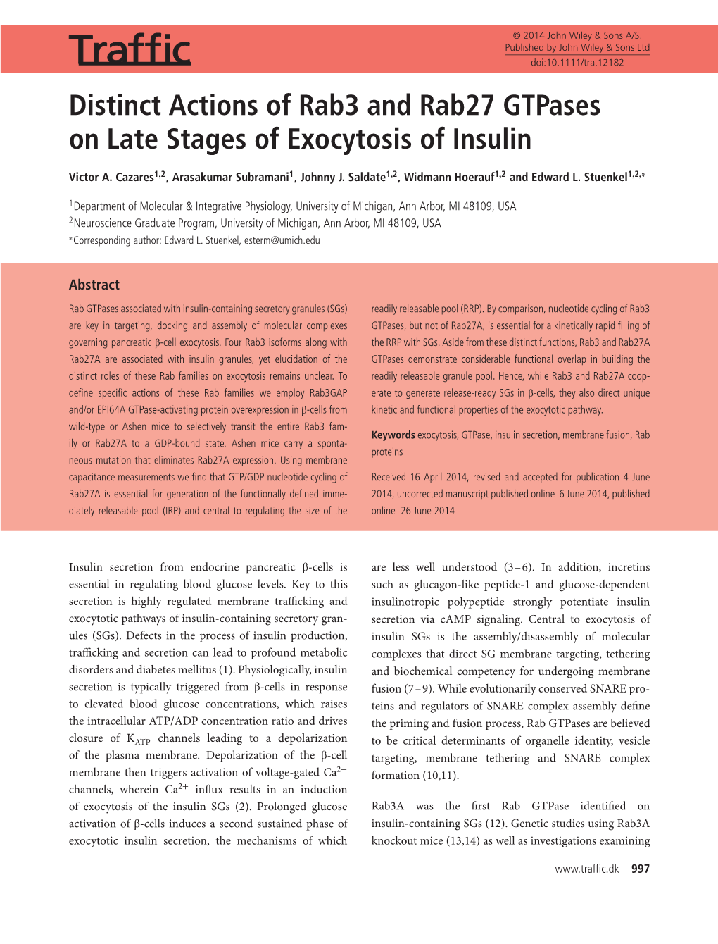 Distinct Actions of Rab3 and Rab27 Gtpases on Late Stages of Exocytosis of Insulin