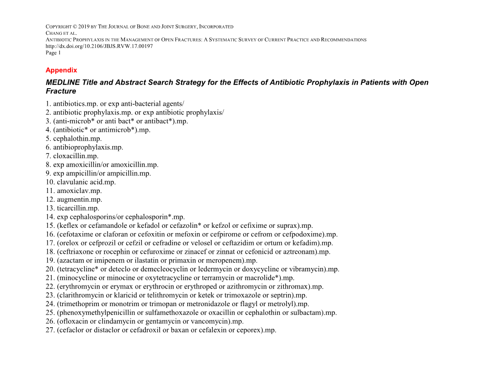 MEDLINE Title and Abstract Search Strategy for the Effects of Antibiotic Prophylaxis in Patients with Open Fracture 1