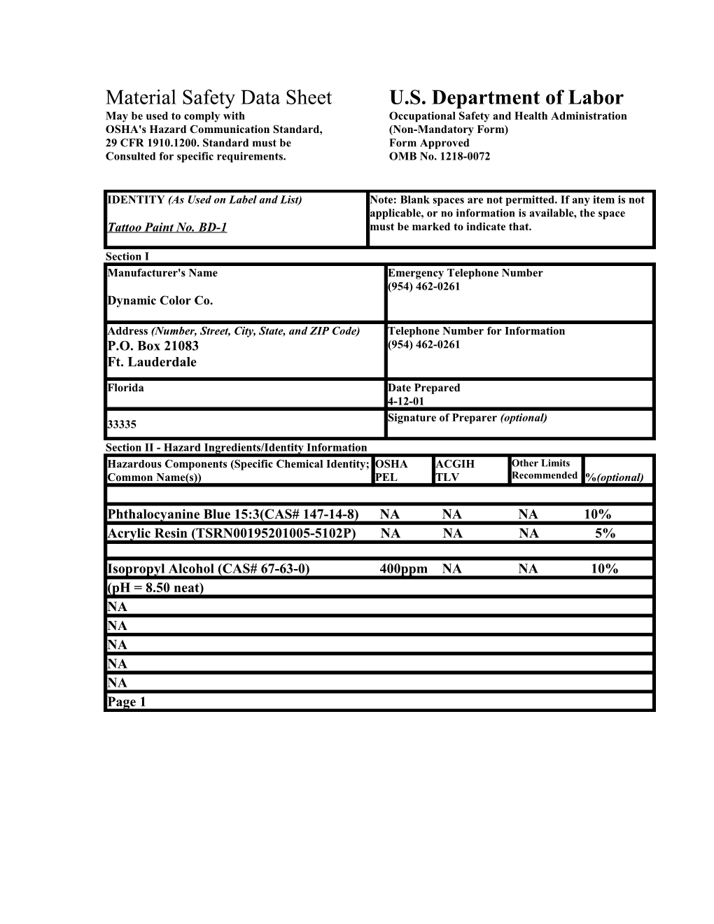 Material Safety Data Sheet s84