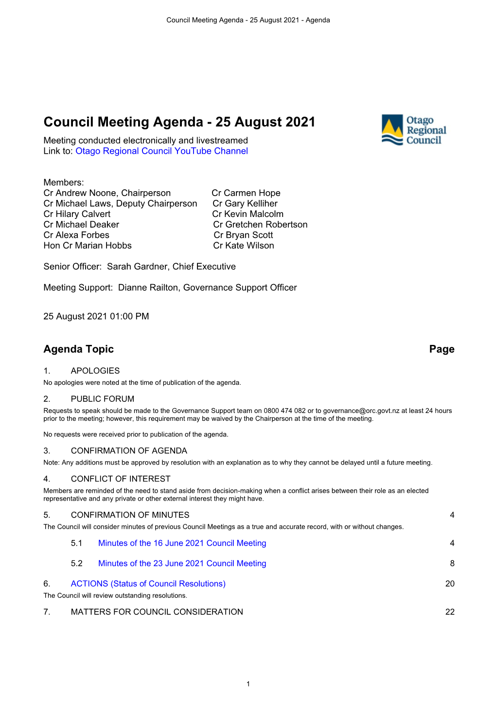 Council Meeting Agenda - 25 August 2021 - Agenda