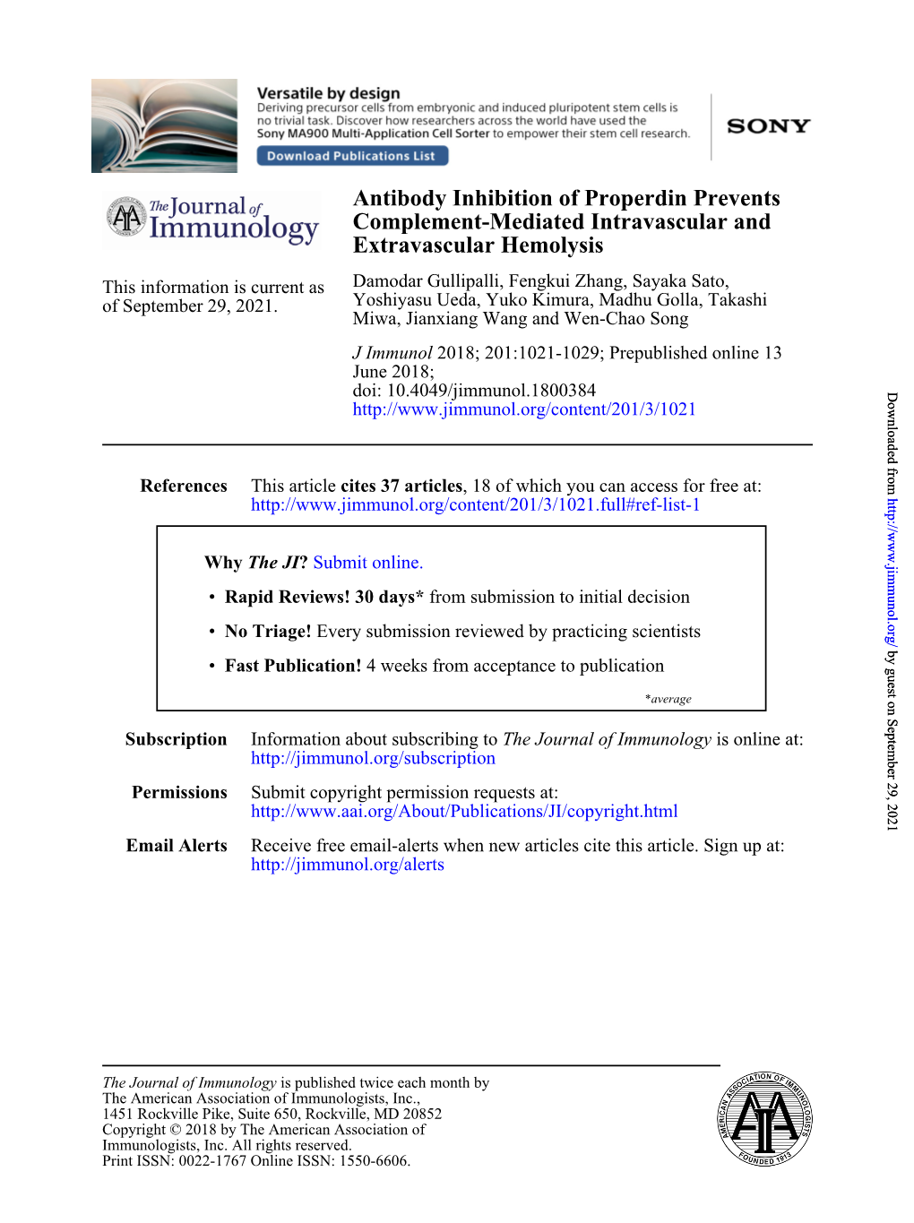 Antibody Inhibition of Properdin Prevents Complement-Mediated Intravascular and Extravascular Hemolysis