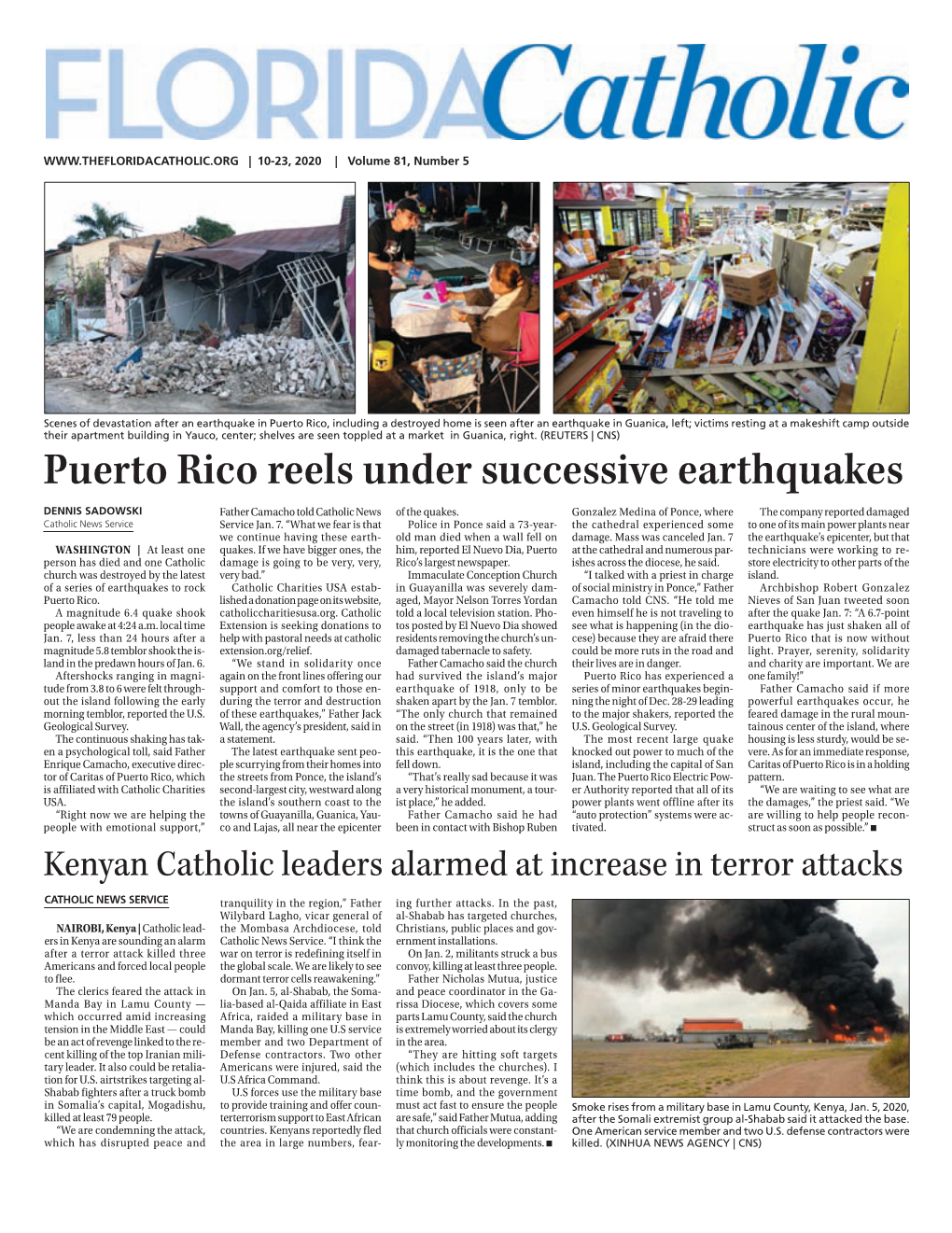 Puerto Rico Reels Under Successive Earthquakes DENNIS SADOWSKI Father Camacho Told Catholic News of the Quakes