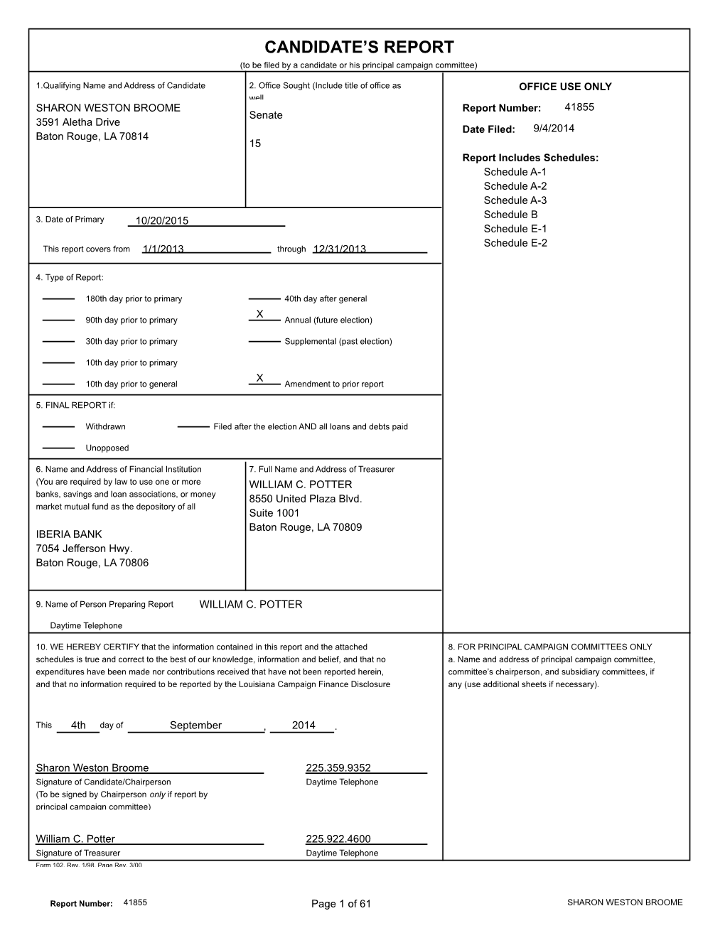 Candidate's Report