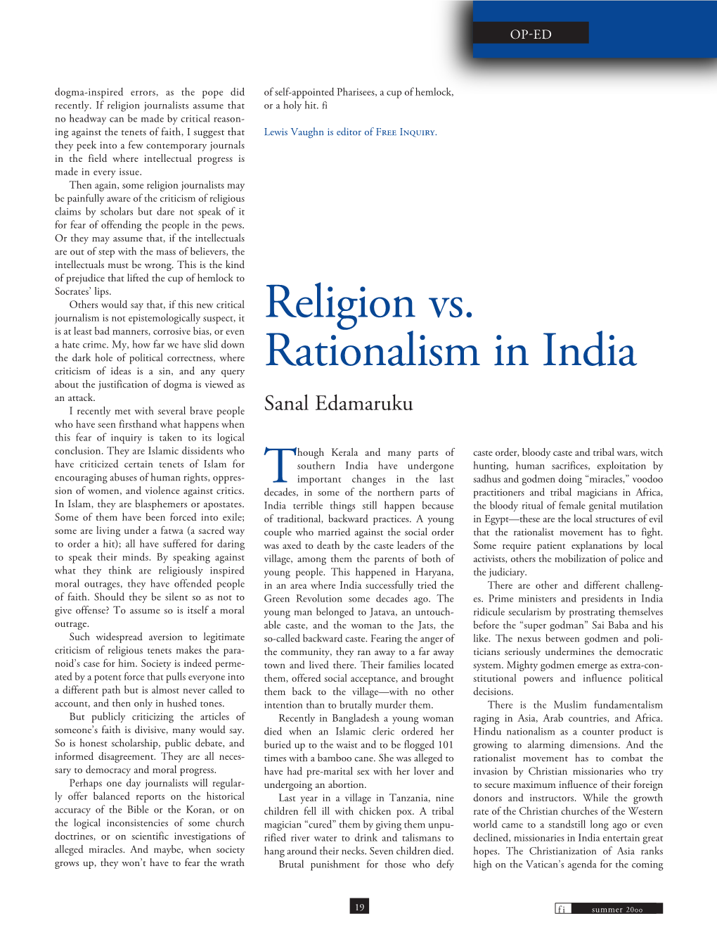 Religion Vs. Rationalism in India