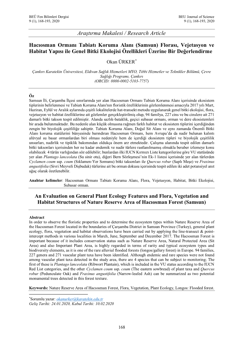 Araştırma Makalesi / Research Article Hacıosman Ormanı Tabiatı Koruma