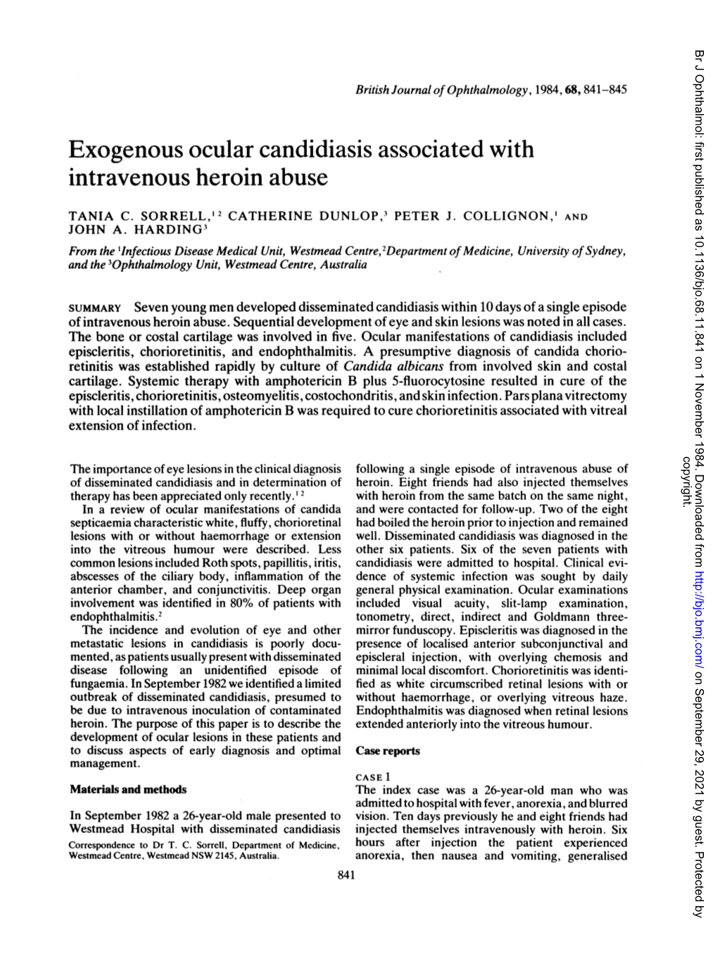 Exogenous Ocular Candidiasis Associated with Intravenous Heroin Abuse