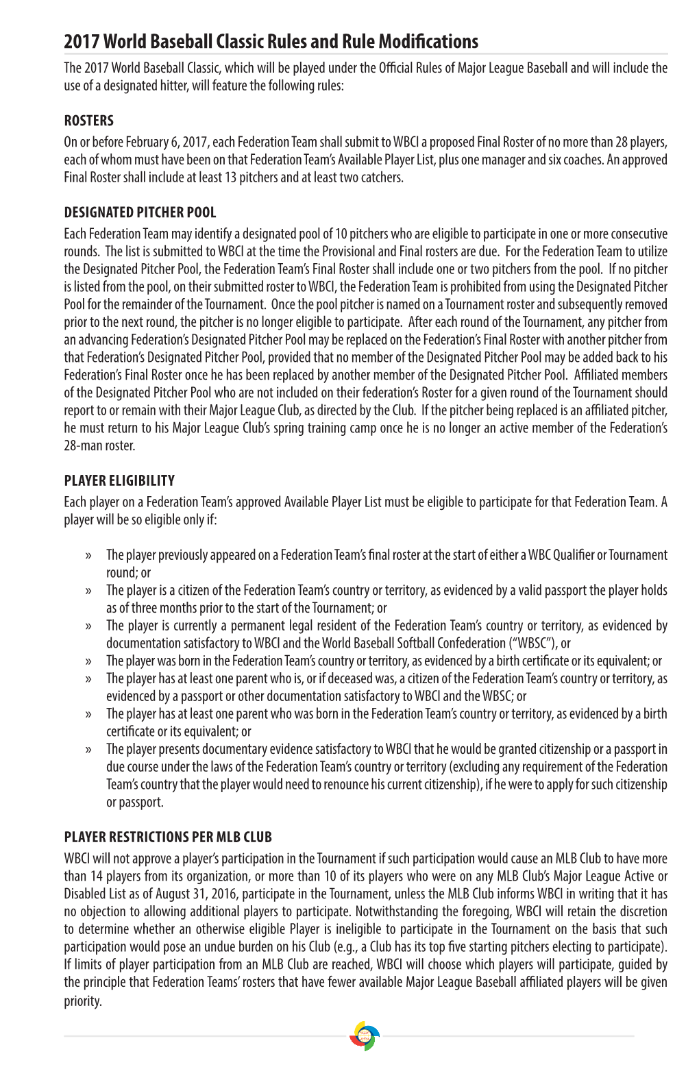 2017 World Baseball Classic Rules and Rule Modifications