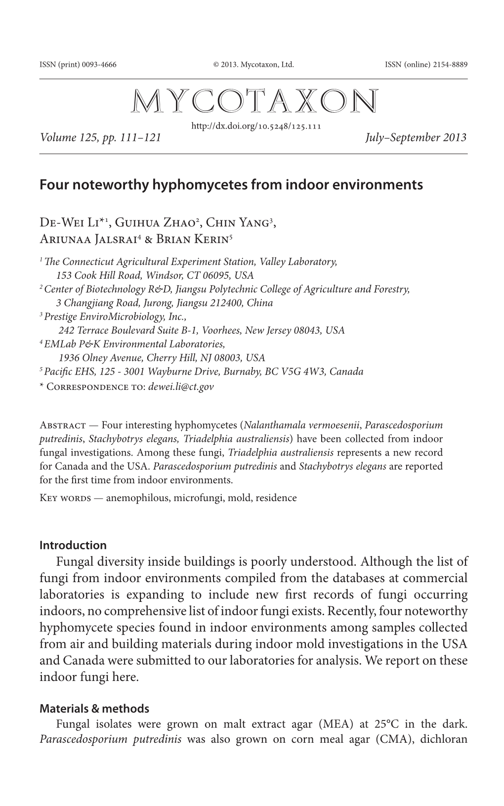 Four Noteworthy Hyphomycetes from Indoor Environments