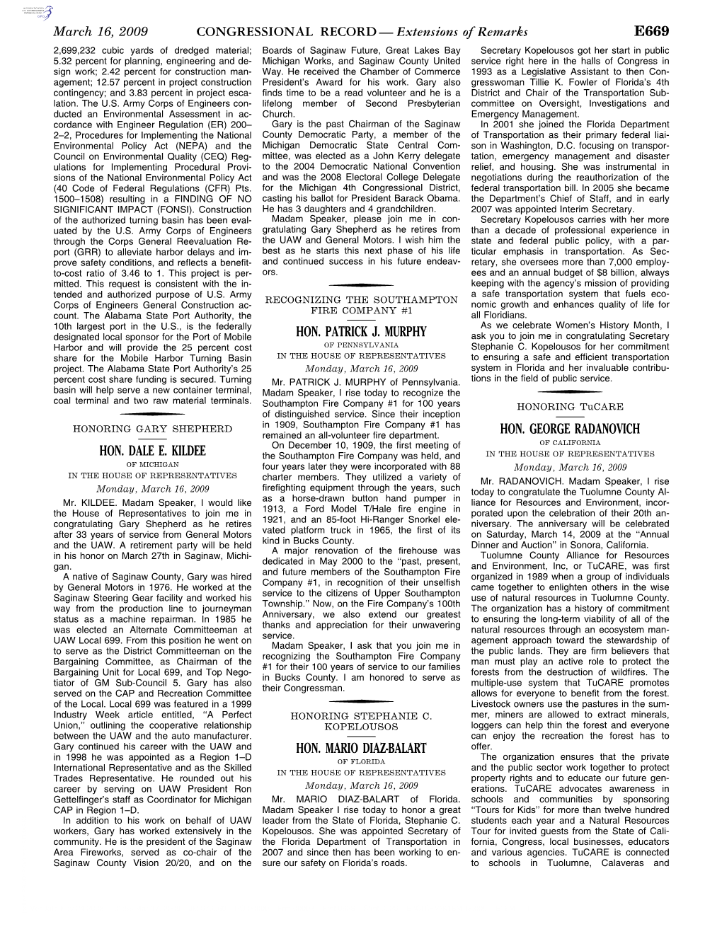 CONGRESSIONAL RECORD— Extensions of Remarks E669 HON. DALE E. KILDEE HON. PATRICK J. MURPHY HON. MARIO DIAZ-BALART HON. GEORGE