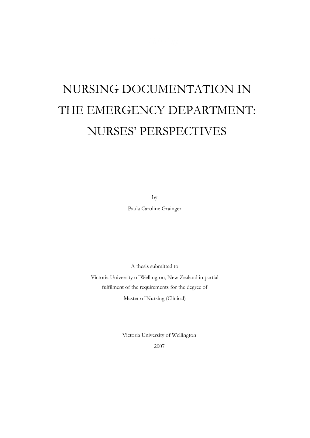 Nursing Documentation in the Emergency Department: Nurses’ Perspectives