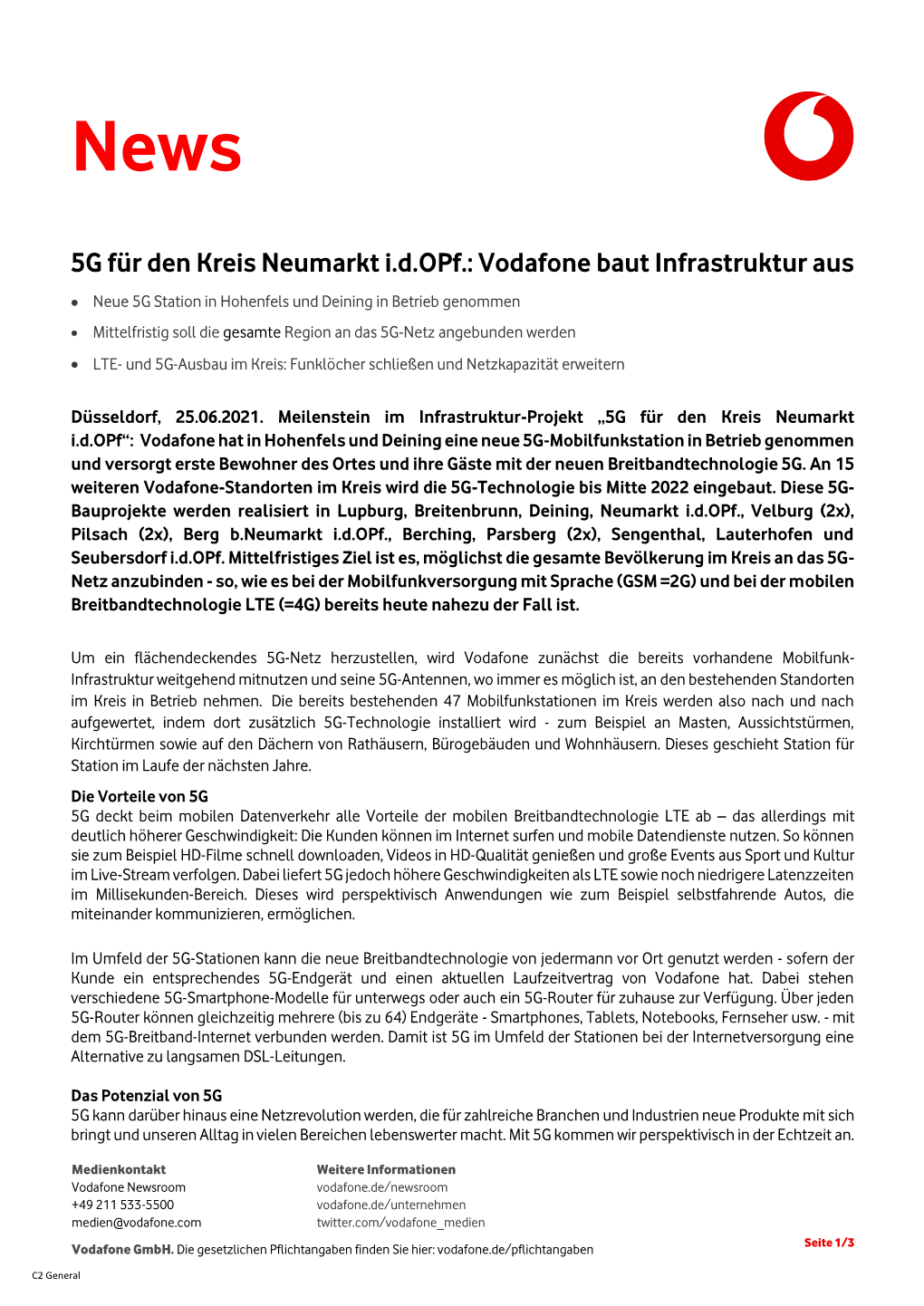 5G Für Den Kreis Neumarkt I.D.Opf.: Vodafone Baut Infrastruktur