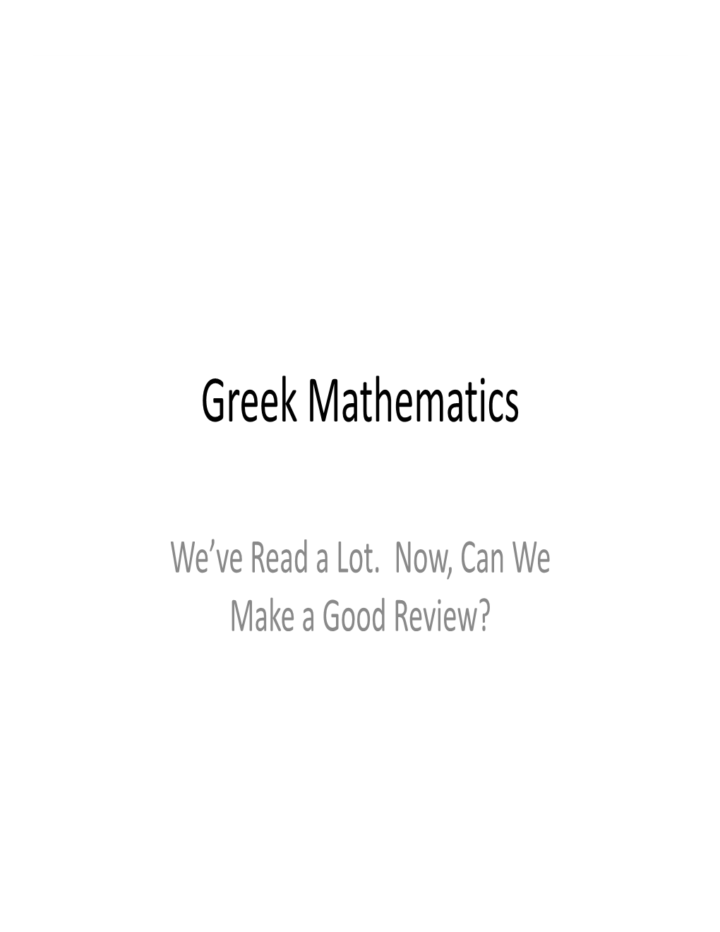 Greek Mathematics