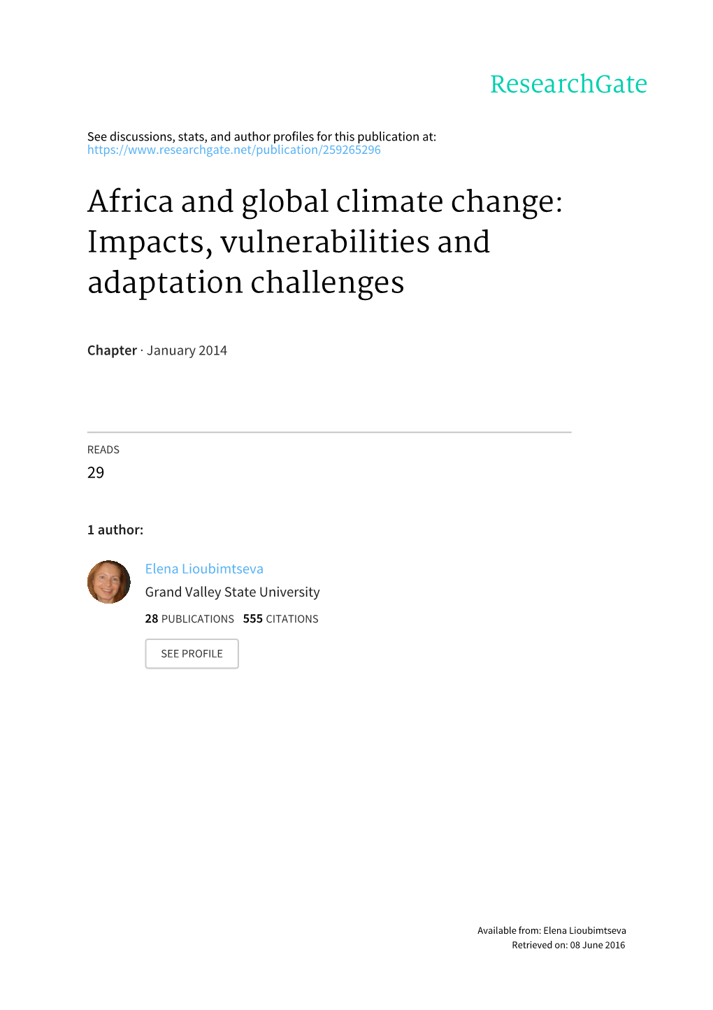 Africa and Global Climate Change: Impacts, Vulnerabilities and Adaptation Challenges