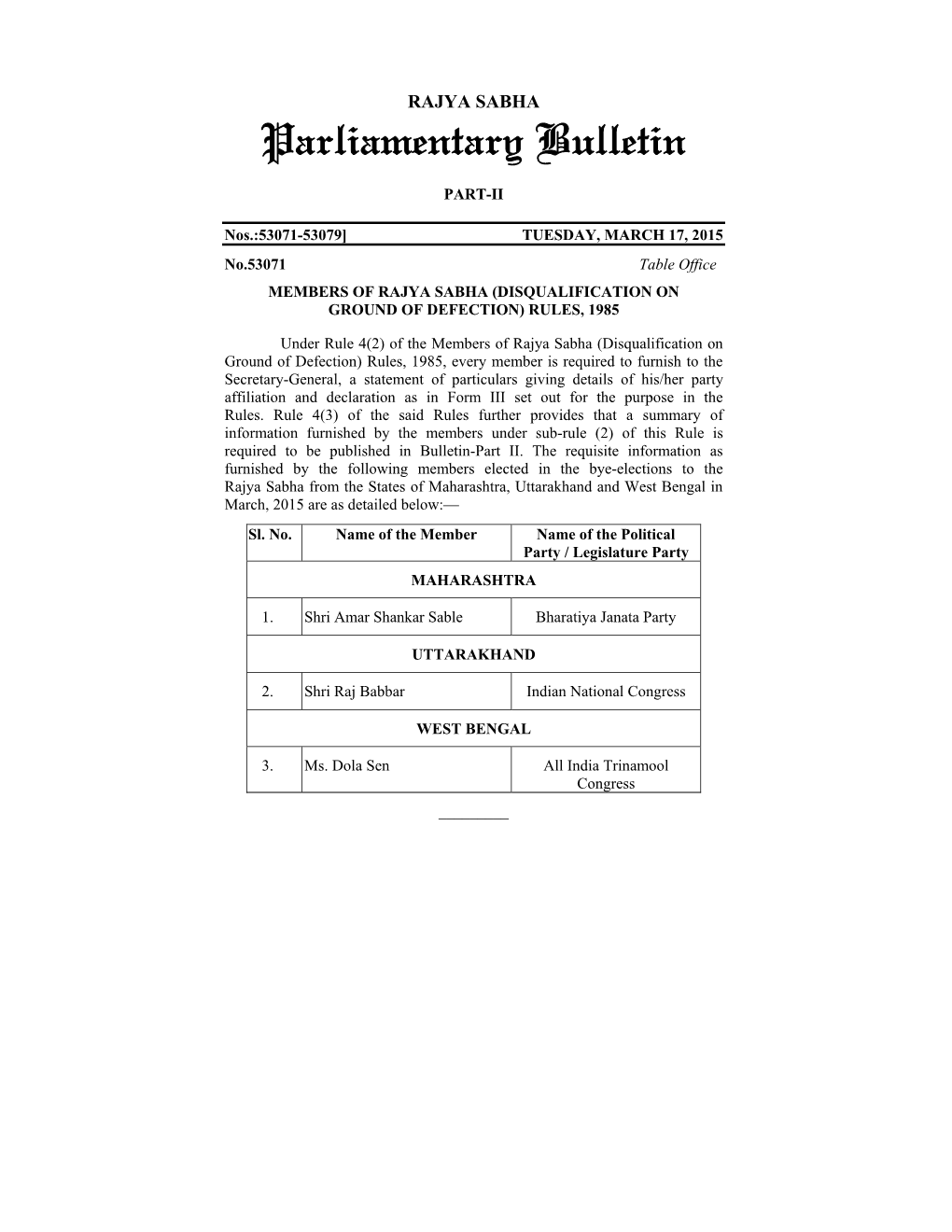 Parliamentary Bulletin