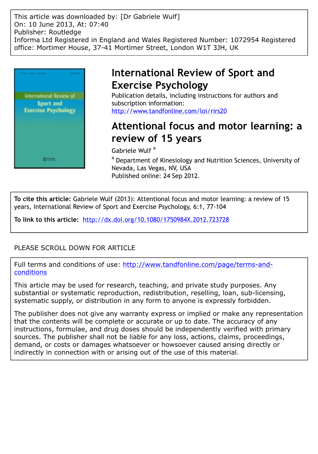 Attentional Focus and Motor Learning: a Review Of