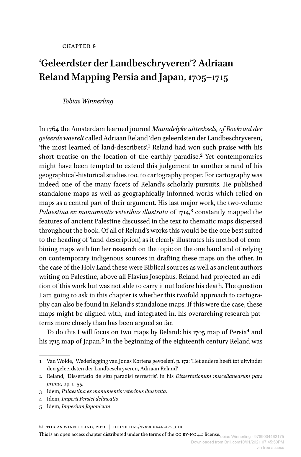 Adriaan Reland Mapping Persia and Japan, 1705–1715