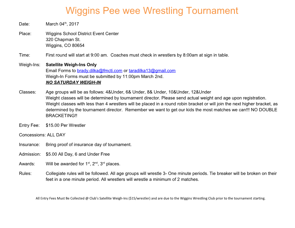 Wiggins Pee Wee Wrestling Tournament