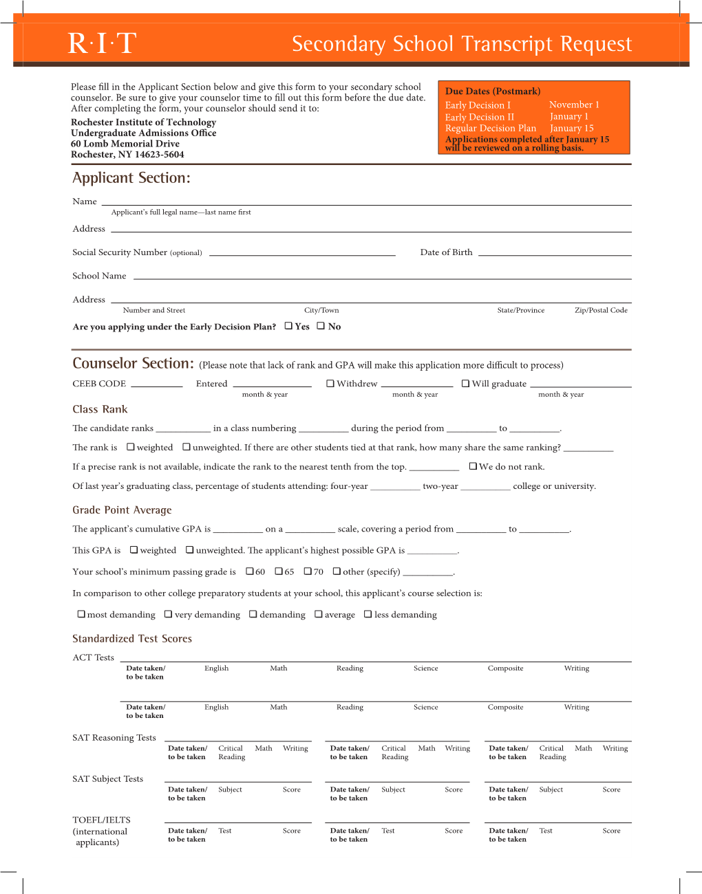 Secondary School Transcript Request