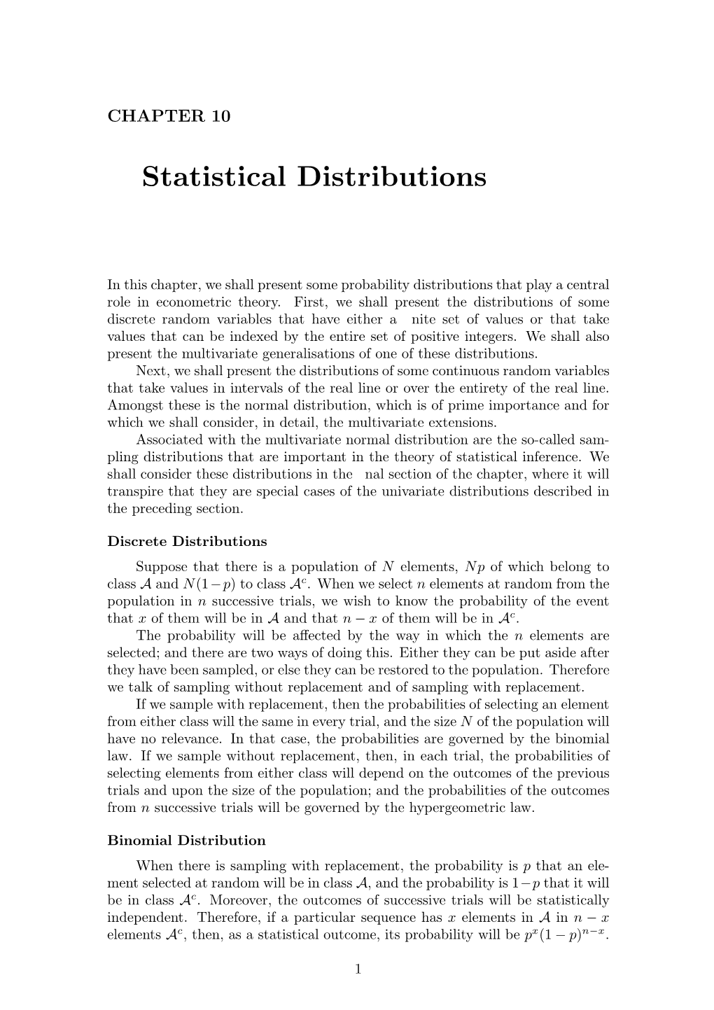 Statistical Distributions