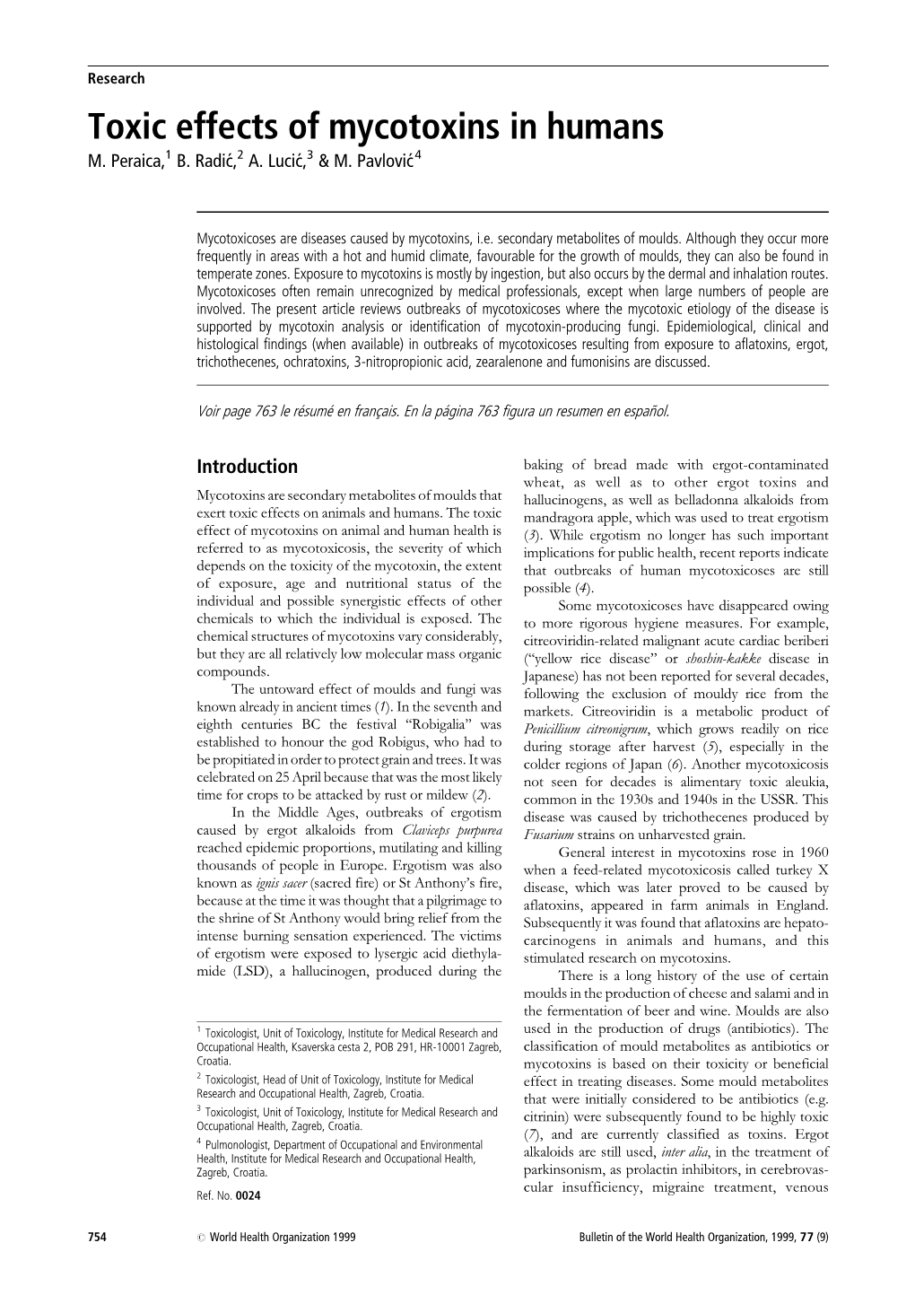 Toxic Effects of Mycotoxins in Humans M