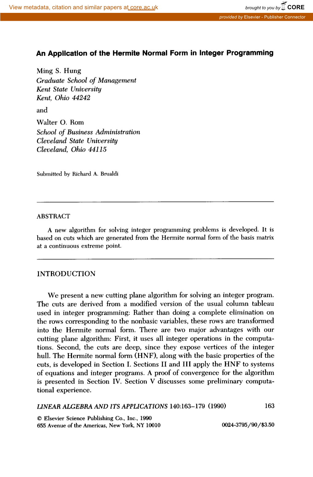 An Application of the Hermite Normal Form in Integer Programming