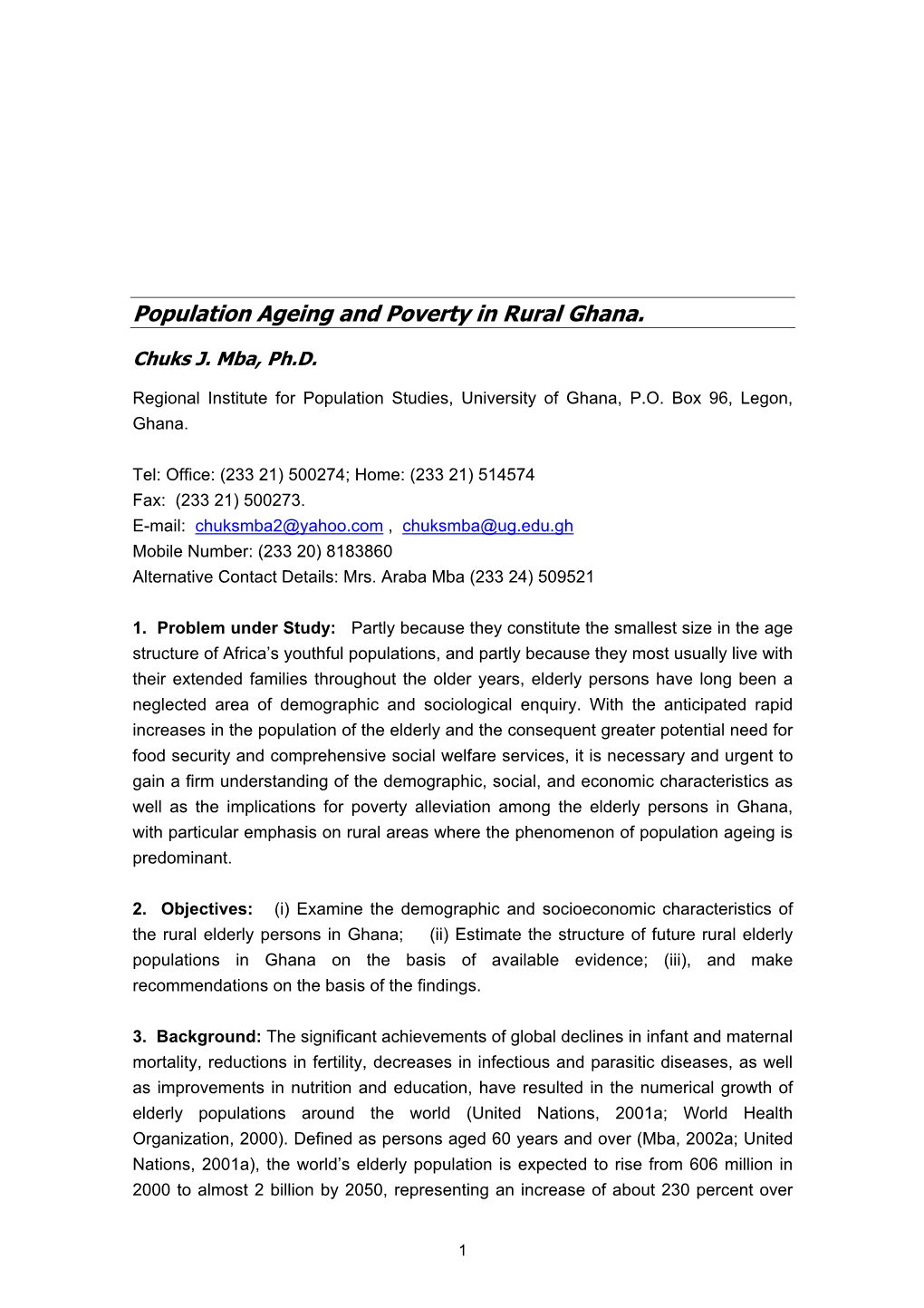 Population Ageing and Poverty in Rural Ghana