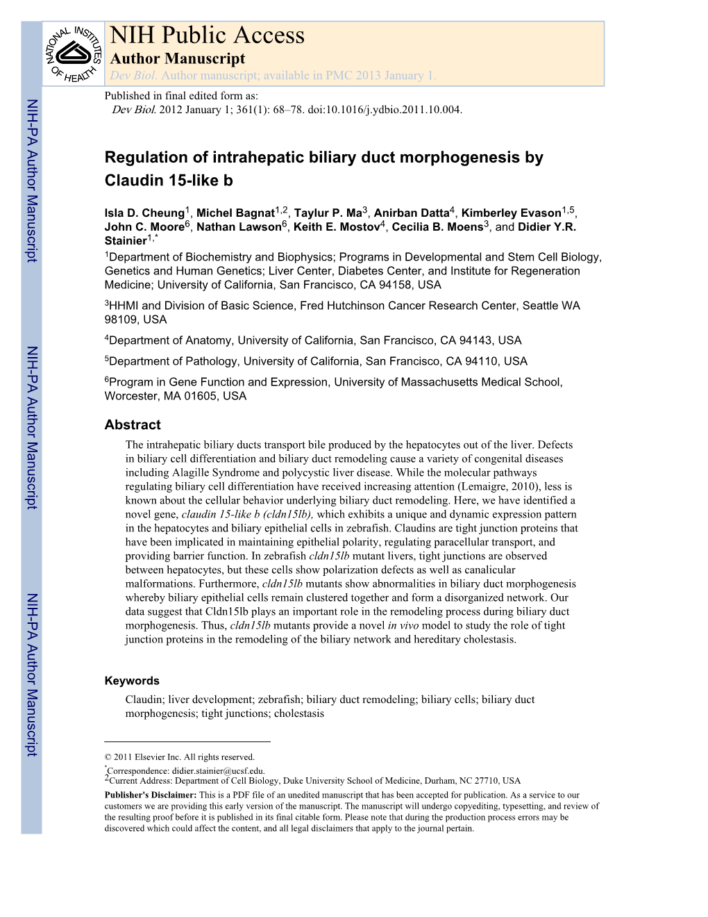 NIH Public Access Author Manuscript Dev Biol