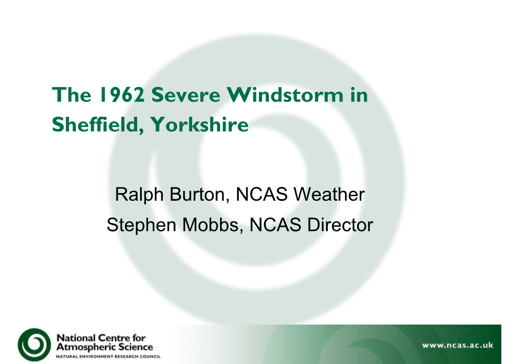 The 1962 Severe Windstorm in Sheffield, Yorkshire