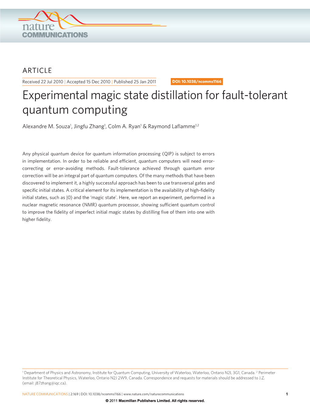 Experimental Magic State Distillation for Fault-Tolerant Quantum Computing