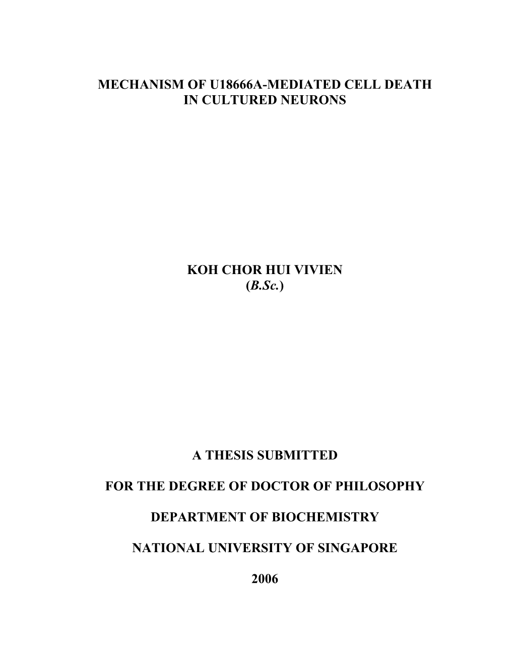 Mechanism of U18666a-Mediated Cell Death in Cultured Neurons