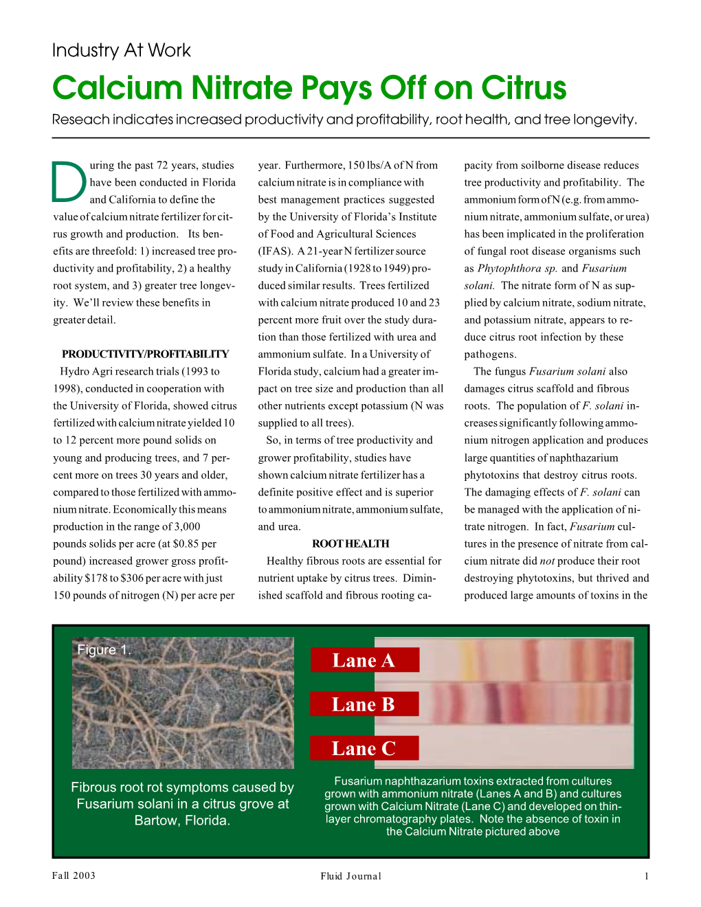 Calcium Nitrate Pays Off on Citrus Reseach Indicates Increased Productivity and Profitability, Root Health, and Tree Longevity