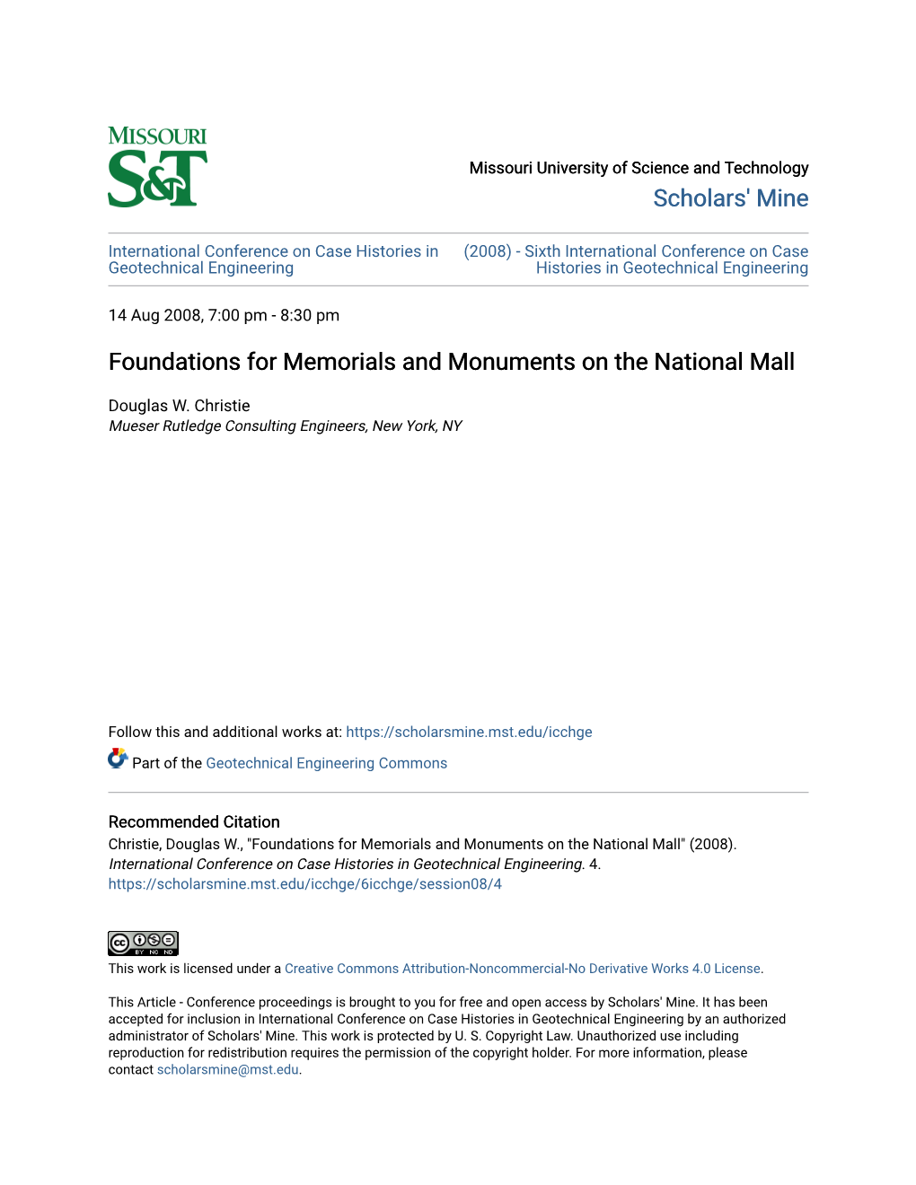 Foundations for Memorials and Monuments on the National Mall