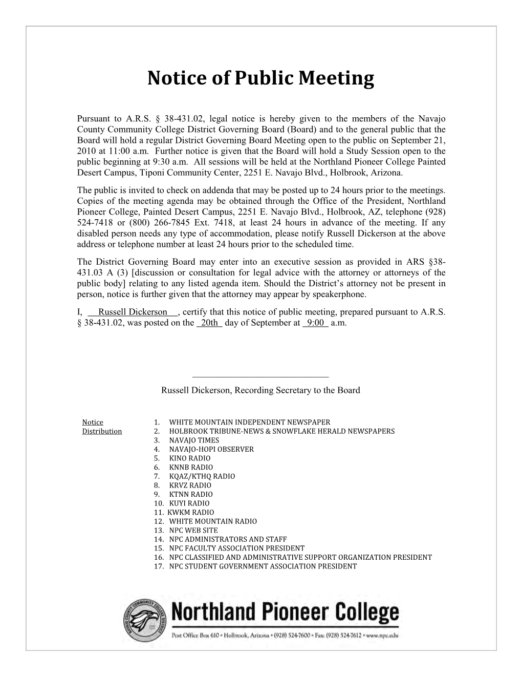 Notice of Public Meeting